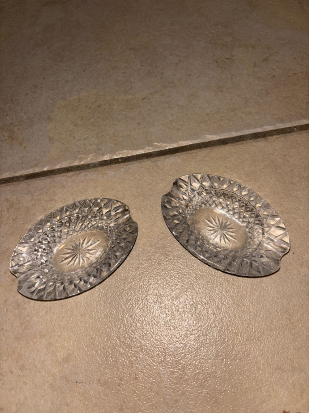 Set of 2 Vintage Crystal Lismore Pattern Individual Oval Dishes Trays